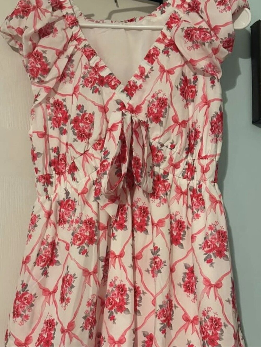 Floral Tie-Front White and Pink Dress